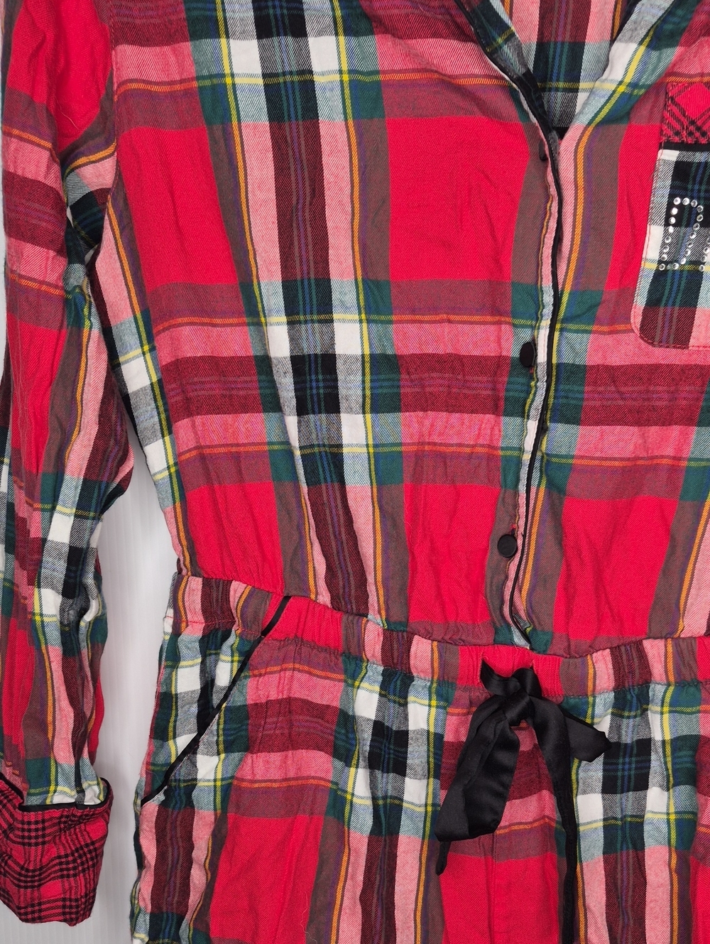 NWOT VS Vicroria's Secret Plaid Pajama Romper Size Small - Picture 5 of 9